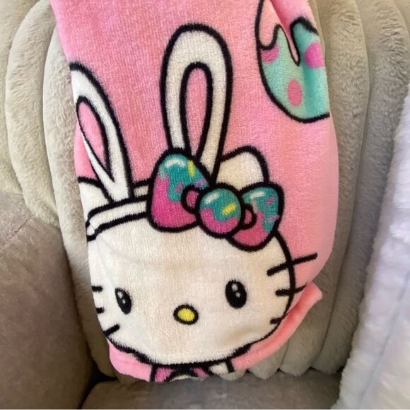 Hello Kitty Blanket - Pink Easter Blanket - Sanrio Bunny and Egg Blanket (Kids) - Picture 9 of 10